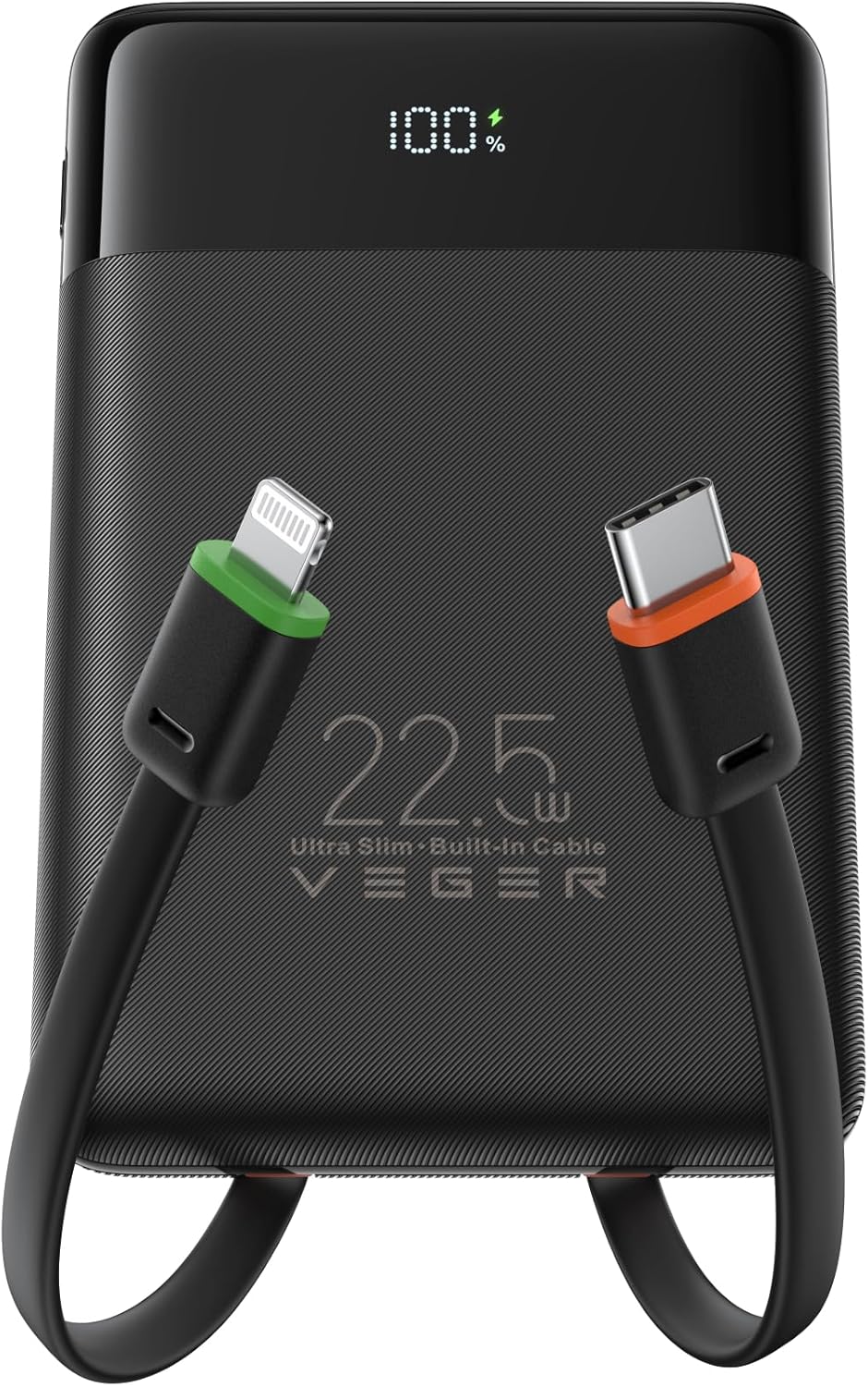 VEGER Power Bank with Built-in Cables 10000mAh,Slim Portable Charger USB C Battery Pack Phone Charger,Travel Essentials Fast Charging Compatible with iPhone,iPad,Android Phone,Heated Vest and More
