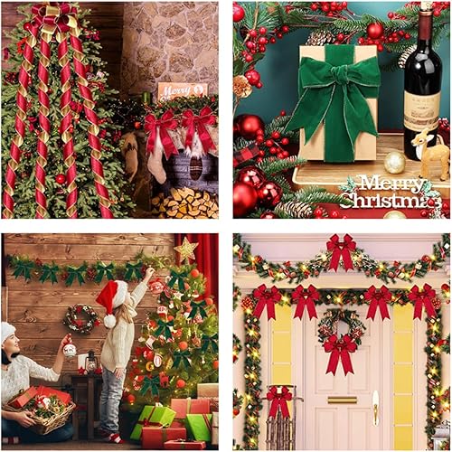 Miniatura 6 de Paquete de 12 lazos de Navidad de terciopelo rojo, lazo grande de 9 x 11 pulgadas para decoración de árbol de Navidad, grandes lazos de Navidad para