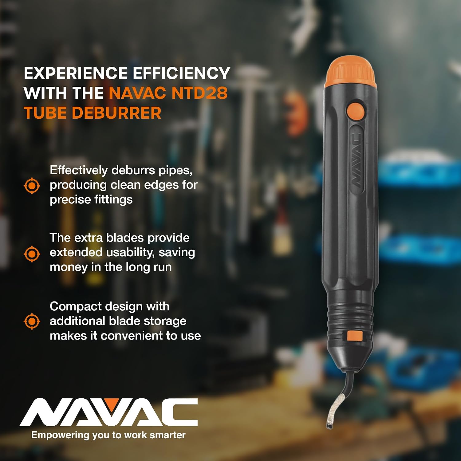 NAVAC NTD28 Copper Tubing Deburrer | Pipe Deburring Tool | Replaceable Deburring Blade | 2 Spare Blades Included | 1 Year Warranty