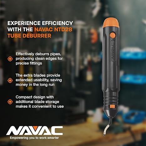 NAVAC NTD28 Copper Tubing Deburrer | Pipe Deburring Tool | Replaceable Deburring Blade | 2 Spare Blades Included |