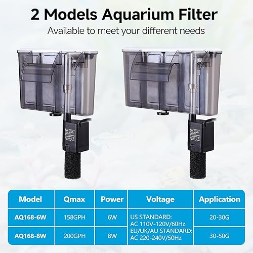 Miniatura 8 de AQQA Filtros silenciosos para tanque de peces de 30 a 50 galones, filtro de acuario de arranque automático, flujo ajustable, sistema de filtro de