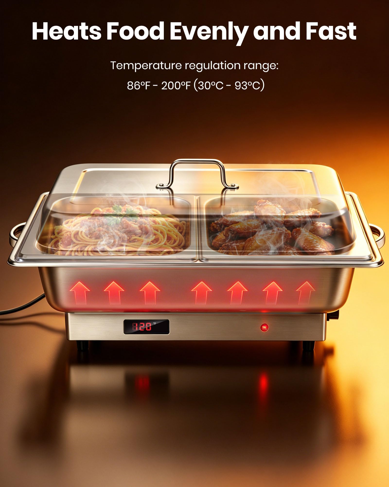 Scaldavivande elettrico 9L Chafing Dish Buffet in acciaio inox Buffet | Display di controllo della temperatura, thermos scalda vivande, configurazione 2 GN 1/2, per feste, catering e eventi