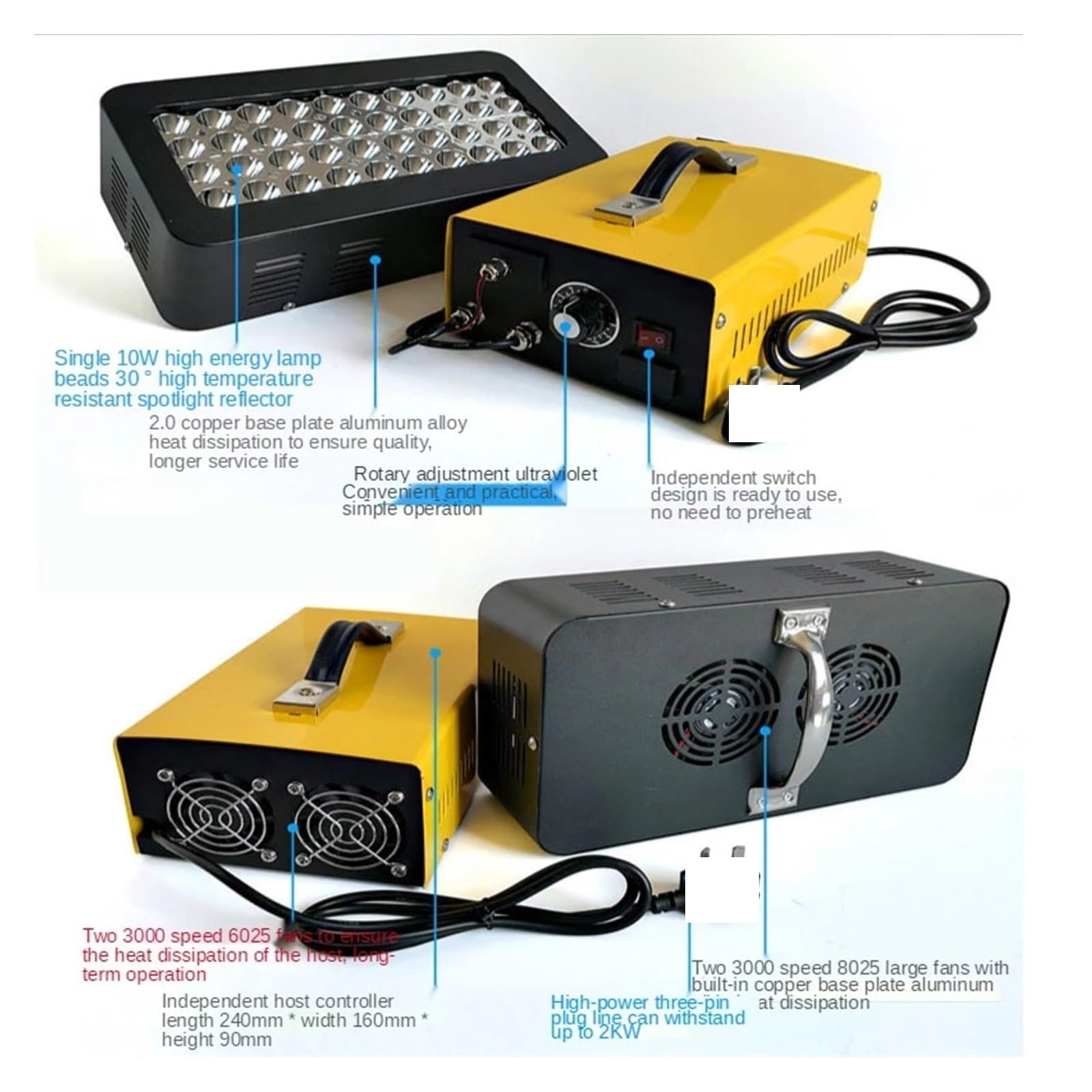 Lampa utwardzająca UV, Wysoka intensywność 400 W Regulacja energii 365nm 395nm 405nm Lampa utwardzająca UV LED Atrament drukarski Druk 3D Żywica utwardzania atramentowego(405nm)