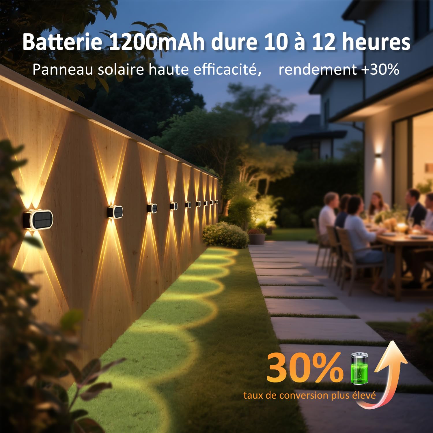 Lampe Solaire Exterieur Murale - Lot De 4 Haut Bas Applique Solaire Extérieur Puissante LED 1200 mAh - IP65 Étanche Éclairage Avec 3000K/4000K/6500K - 10-12H pour Clôture Jardin Terrasse