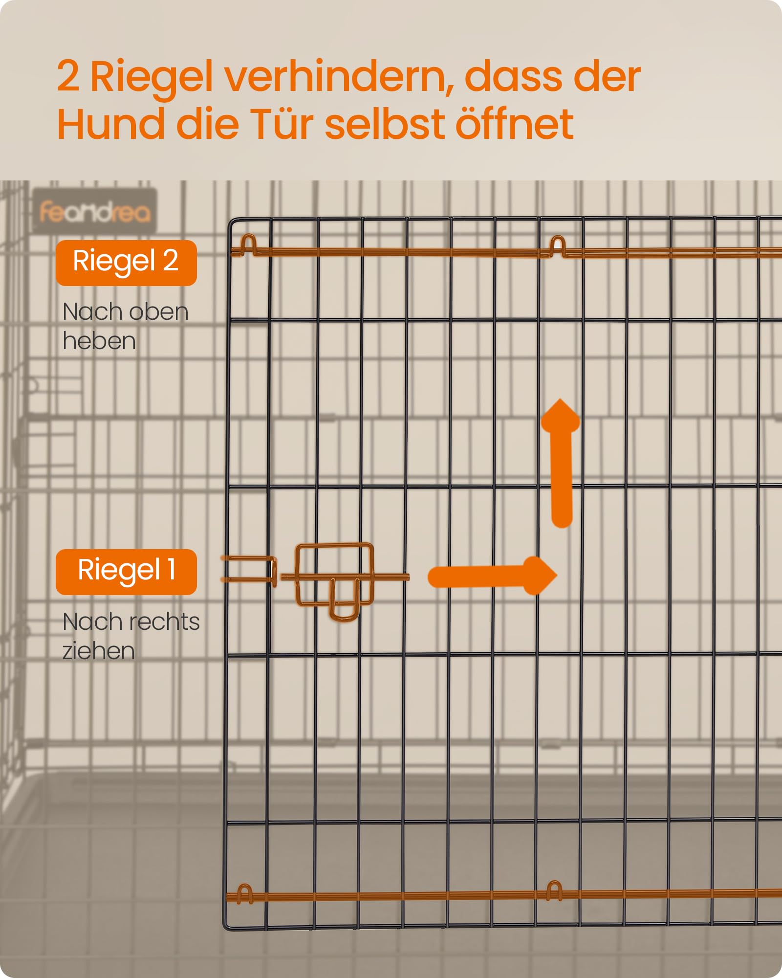 Feandrea Hundekäfig, Hundebox, 120 x 72,5 x 109 cm, Metall, Haustierkäfig faltbar, XXL, für große Hunde, mit Doppeltür, leicht zu reinigen, für Zuhause, Auto, tintenschwarz PPD015B01