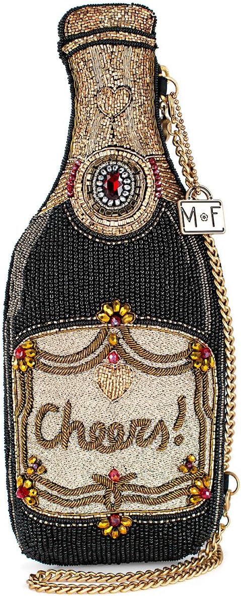 Mary Frances Vintage Wine Beaded Crossbody Handbag Clutch Novelty Evening Purse Champagne Bottle Design, Multicolor