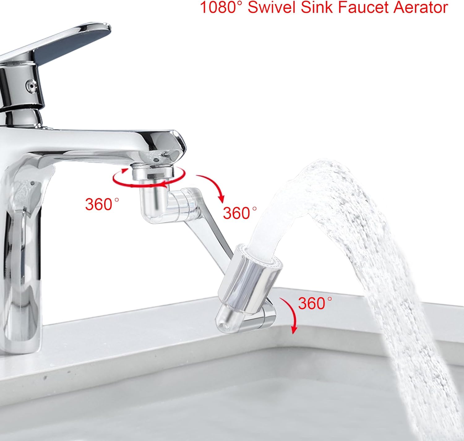 1080° Swivel Faucet Extender, 2 Sprayer Modes, Universal 360° Swivel Multifunctional Aerator, Sink Water Faucet Extension Filter, Kitchen Bathroom, Robotic Arm in Brass.
