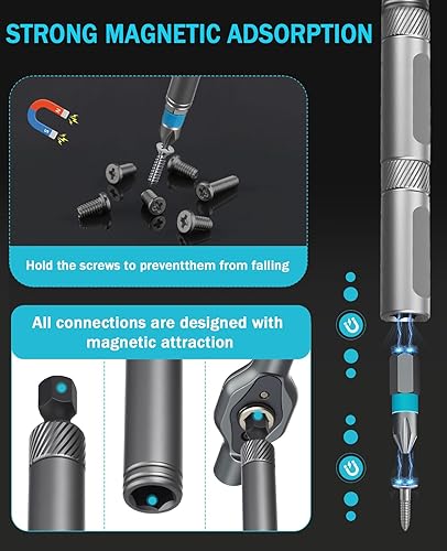 Miniatura 4 de Juego de destornilladores magnéticos 24 en 1, kit de reparación profesional de múltiples puntas con mango en T desmontable y funda portátil para