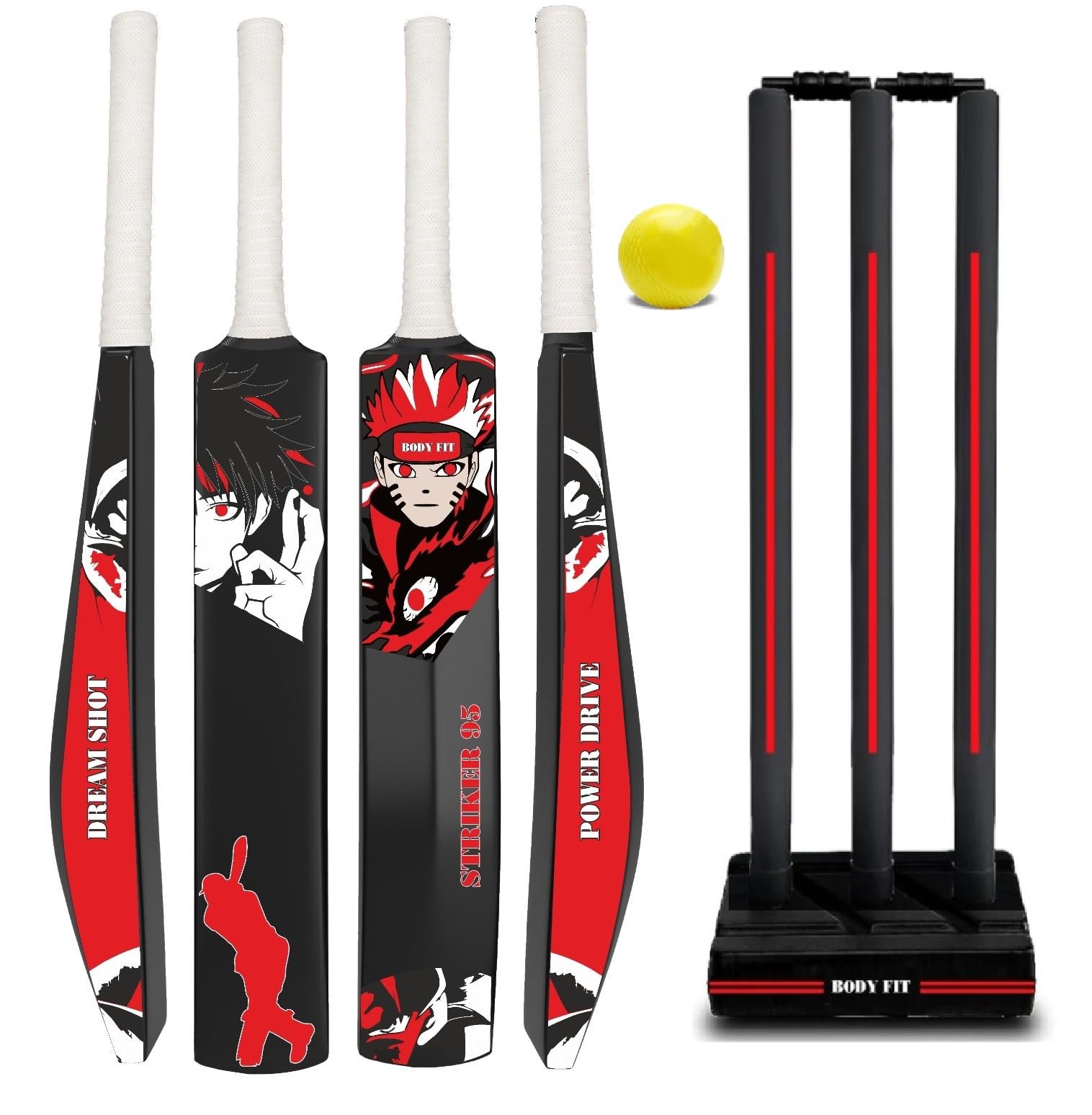 Bodyfit Heavy Duty Plastic Premium Cricket Kit Set | Lightweight| Full Size| | Hard Plastic Bat| Premium Cricket Wicket Set l 3 Stumps+2 Bails+1 Stand Set, 1 Ball, S-95 Floro R WG.-image-21