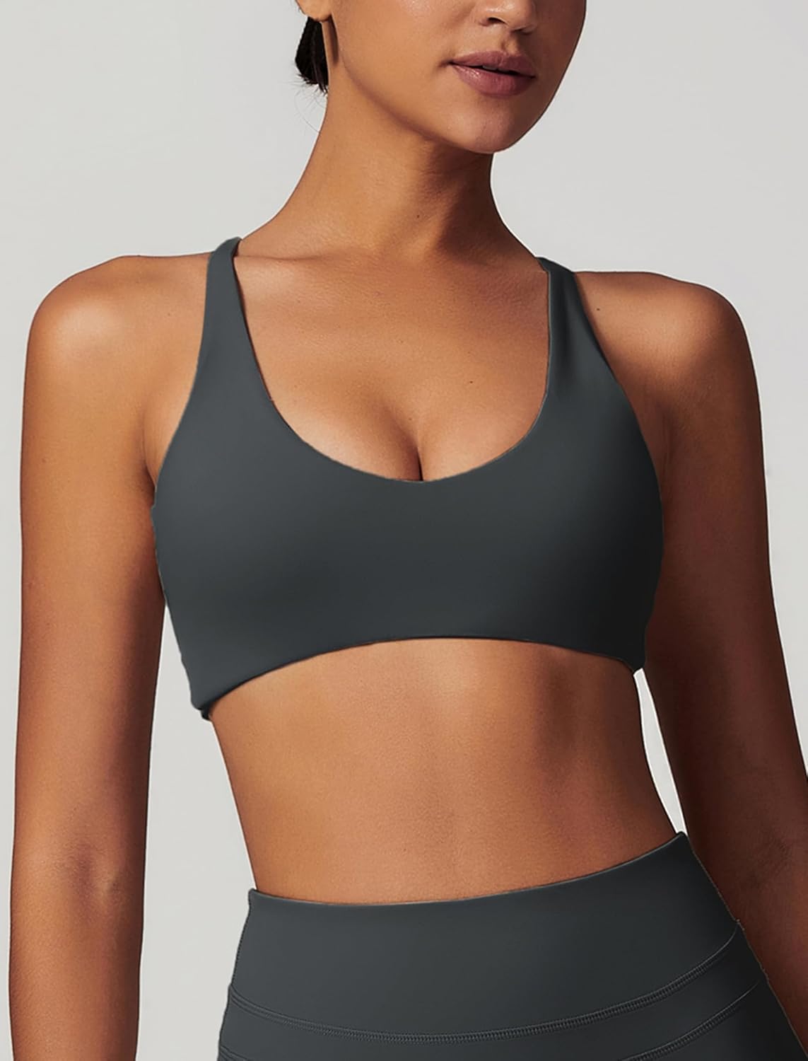 ABOCIW Womens V Neck Twist Back Sports Bra Padded Low Impact Fitness Yoga Bra Workout Crop Top - Image 2