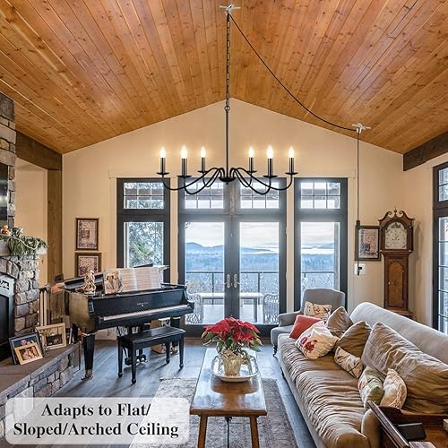 Miniatura 3 de LASENCHOO Candelabro negro enchufable con 6 luces colgantes enchufables con cable de enchufe de 15.1 pies e interruptor, lámpara de techo