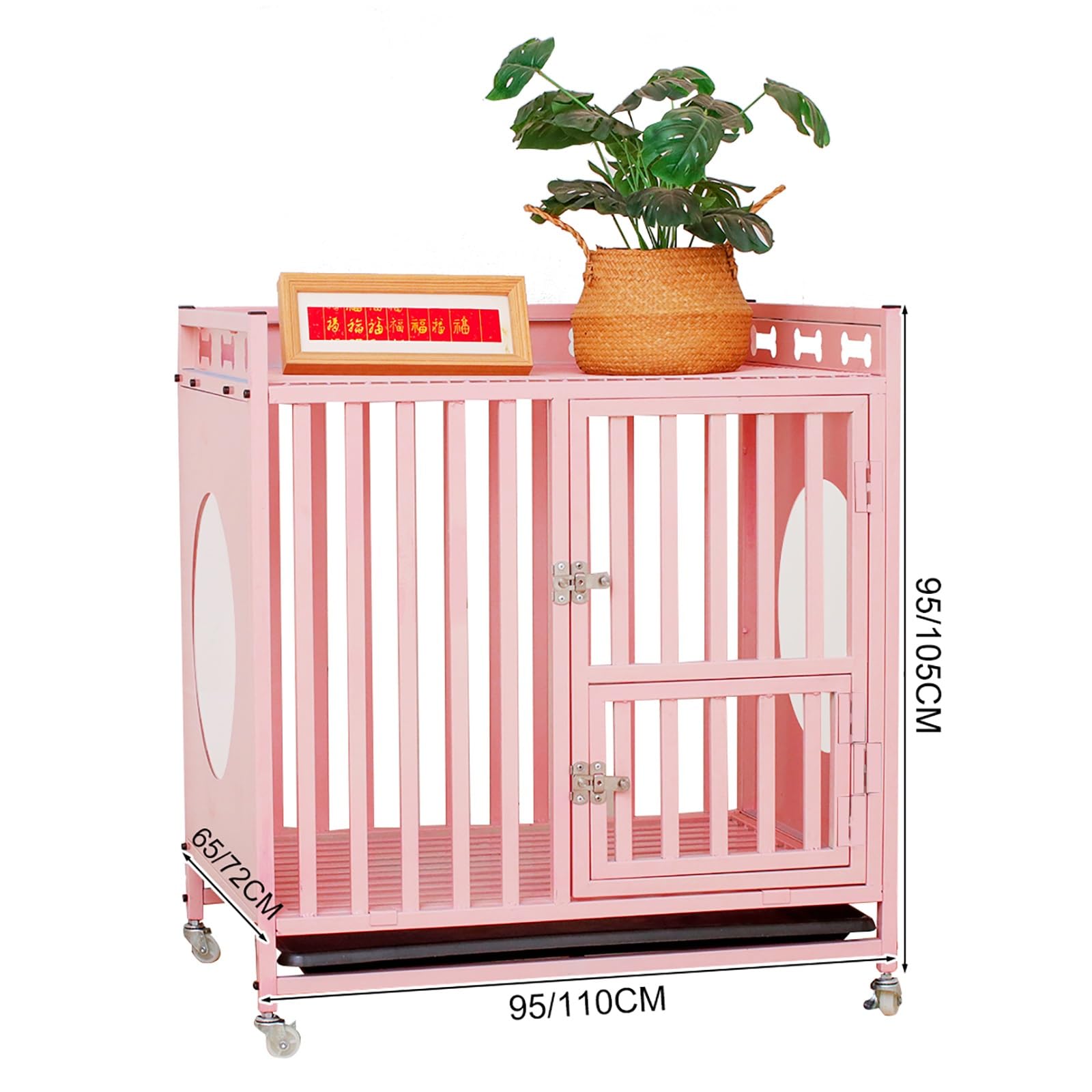 Jaula resistente para perros, 2 en 1, estilo mueble, con ruedas, diseño resistente a las mordidas para perros pequeños a grandes, muebles rústicos de interior
