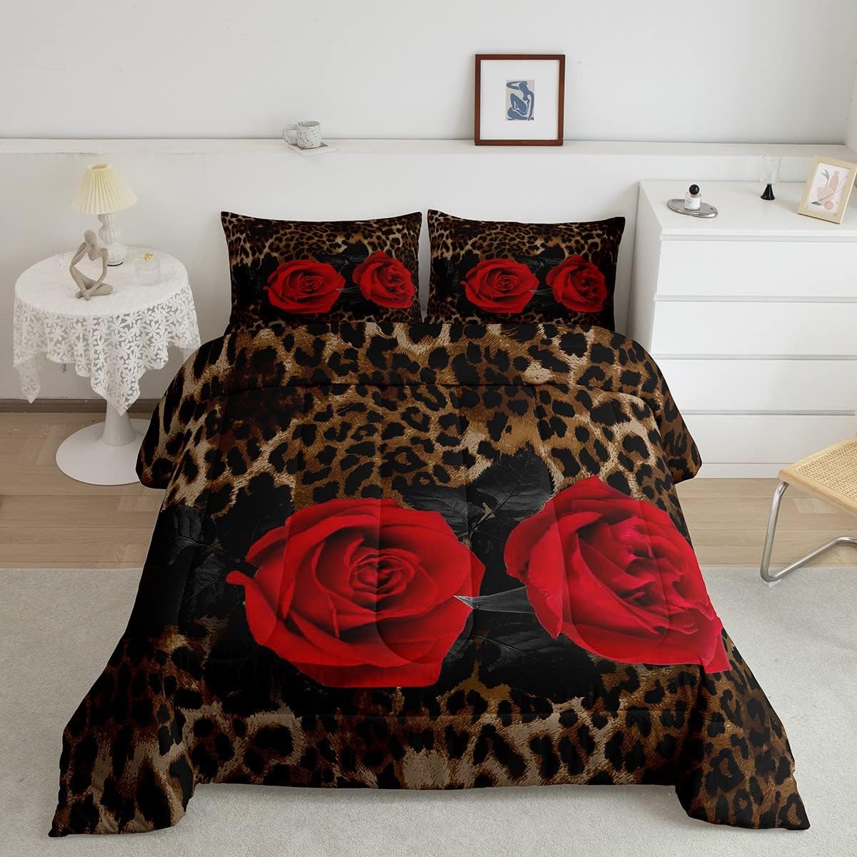 Erosebridal Cheetah Print Comforter Set Queen,Brown Leopard
