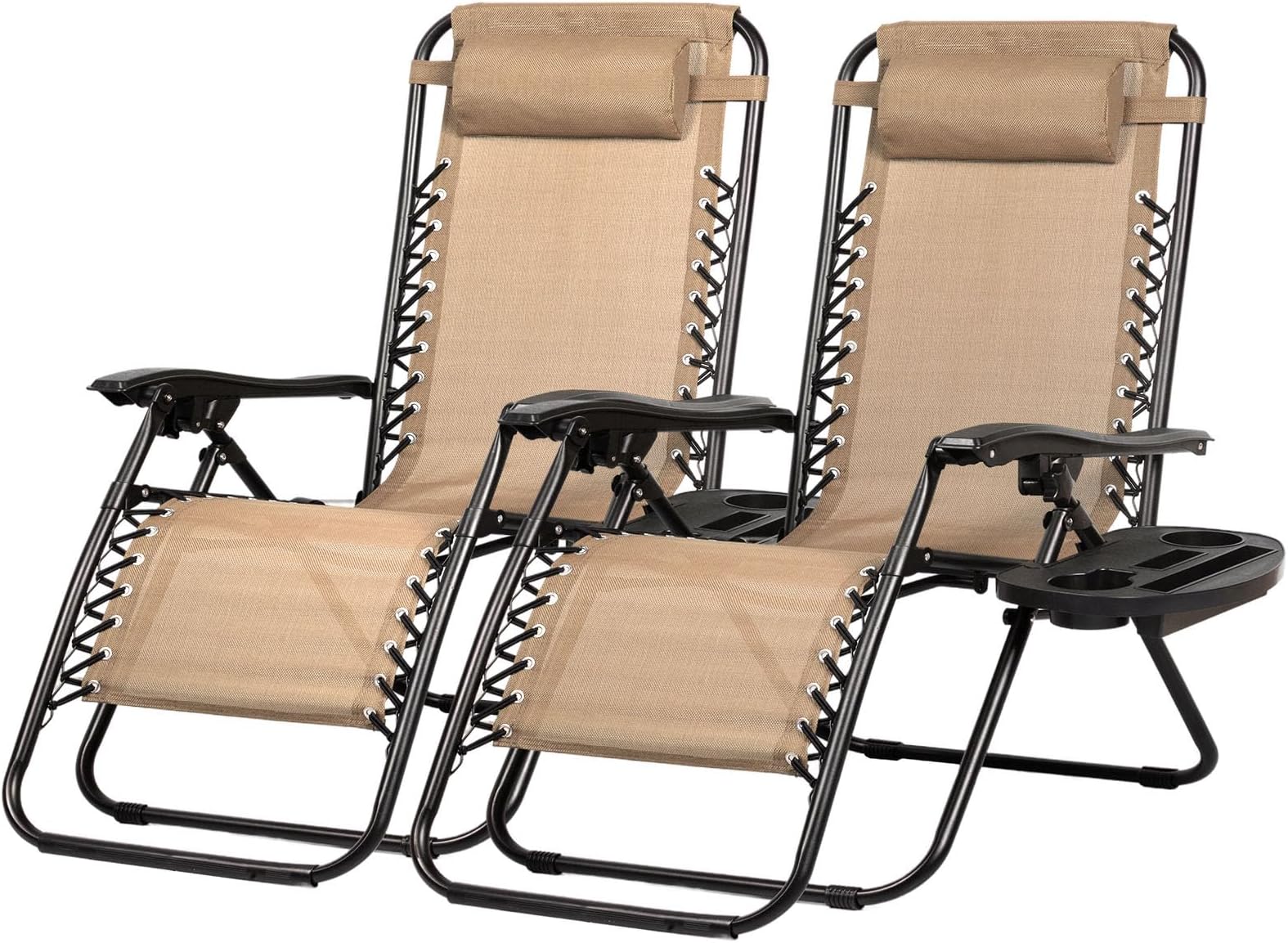 Camping Chairs EZONE Zero Gravity Lounge Chair - Adjustable Recliner With Pillow & Cup Holder (Black) Outdoor Chairs Set Of 2