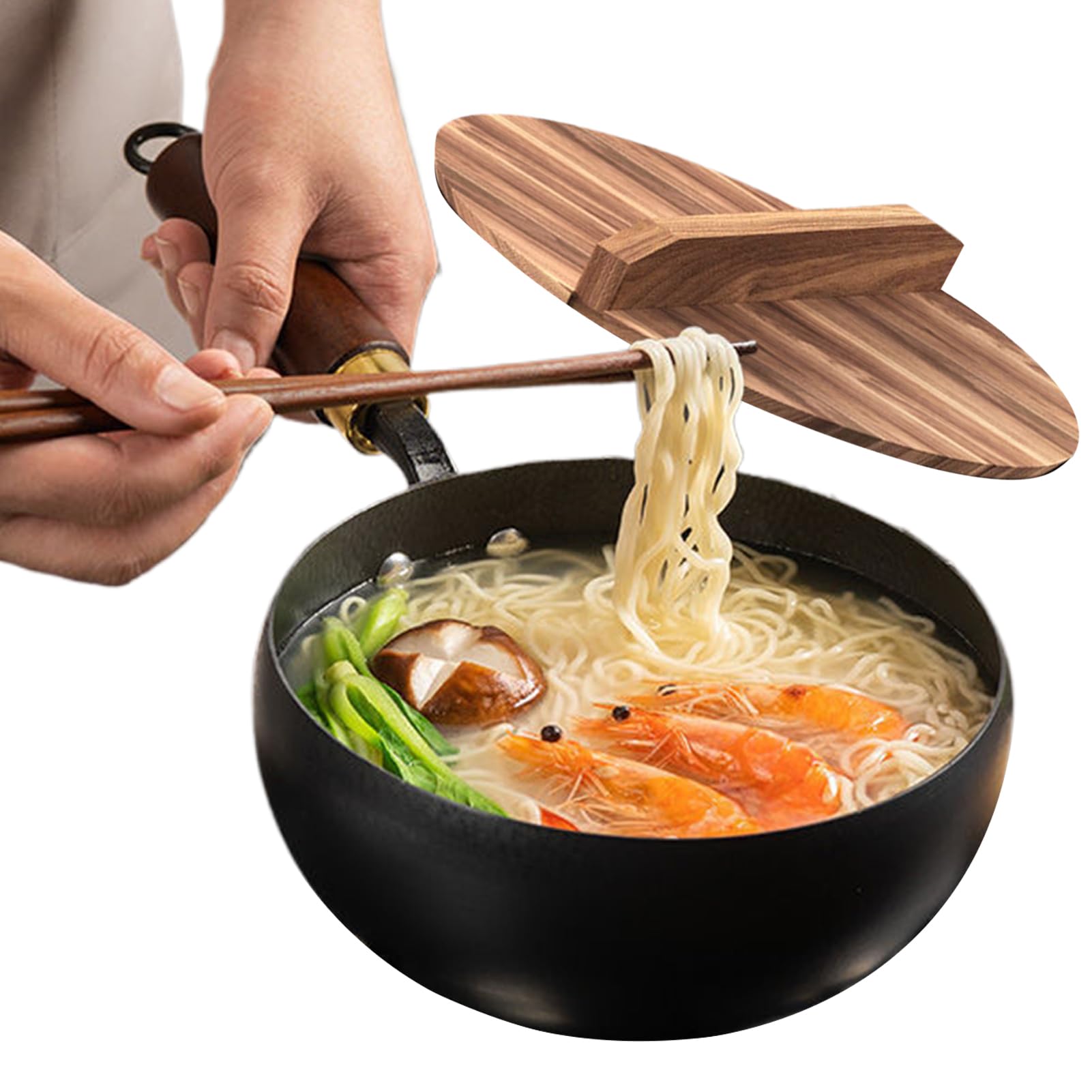 Wok para estufa eléctrica, wok de fondo plano con mango de madera | Utensilios de cocina de hierro multifunción sin revestimiento, sartén para hervir, guisar en cocina, restaurante o hogar