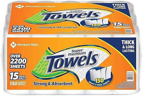 Paquete de 2 toallas de papel de 2 capas súper premium (15 rollos, 146 hojas por rollo)