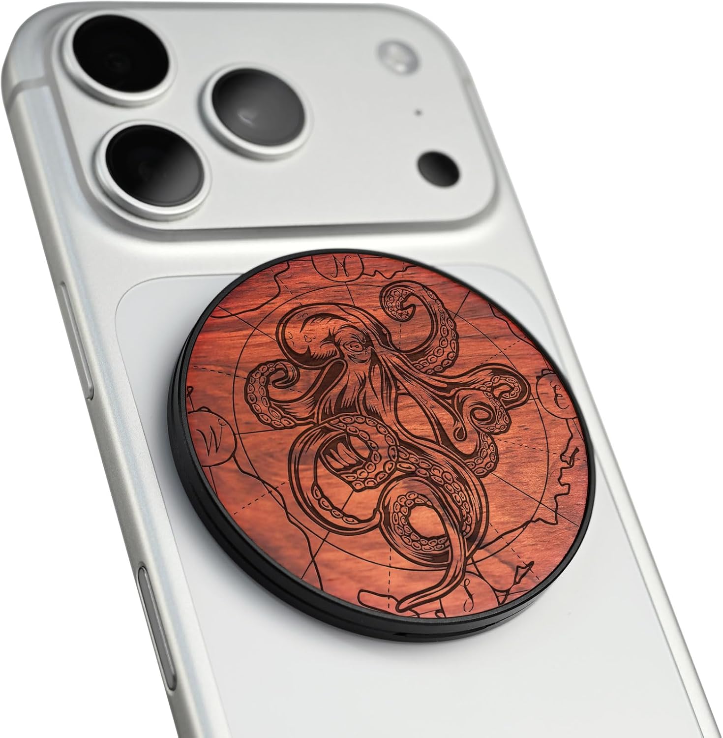 Carveit Wood Magnetic Phone Holder, (Deep Sea Octopus - Rosy)