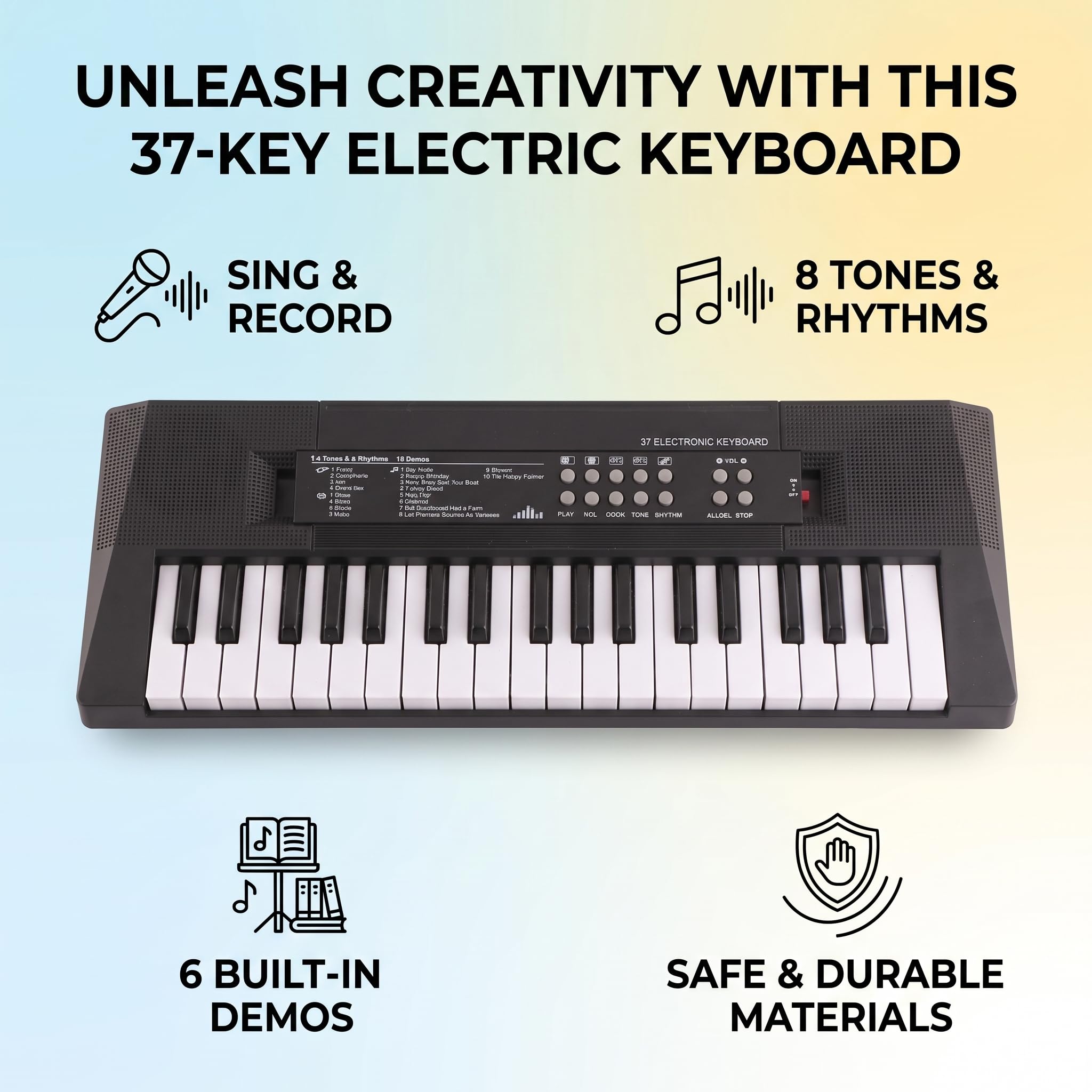 Clavier Électronique 37 Touches Piano Enfants, Microphone Enregistrement Vocal Facile, 8 Sons 6 Mélodies 5 Rythmes Variés, Jeu Apprentissage Musique Enfants
