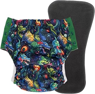 EcoAble Big Kids’ Pull-On Cloth Diaper, Age 6–16 | Reusable Potty Training & Incontinence Briefs for Special Needs Children (Dragons, Junior 3)