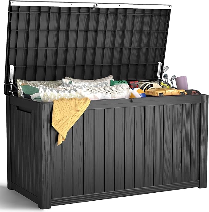 LubanNese Outdoor Storage Box, Waterproof Deck Box, Outdoor Patio Storage Bin, Weatherproof (Black, 200 Gallon)