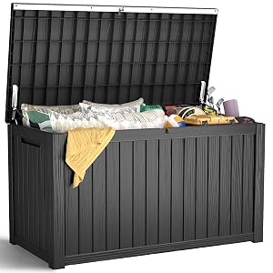 Outdoor Storage Box Waterproof Deck Box Outdoor Patio Storage Bin Weatherproof Black 200 Gallon