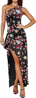 Prinbara Womens One Shoulder Floral Bodycon Maxi Dress 2025 Summer High Split Cocktail Party Wedding Guest Long Prom Dresses