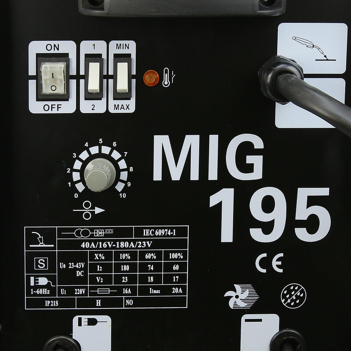 Close-up of the welder control panel