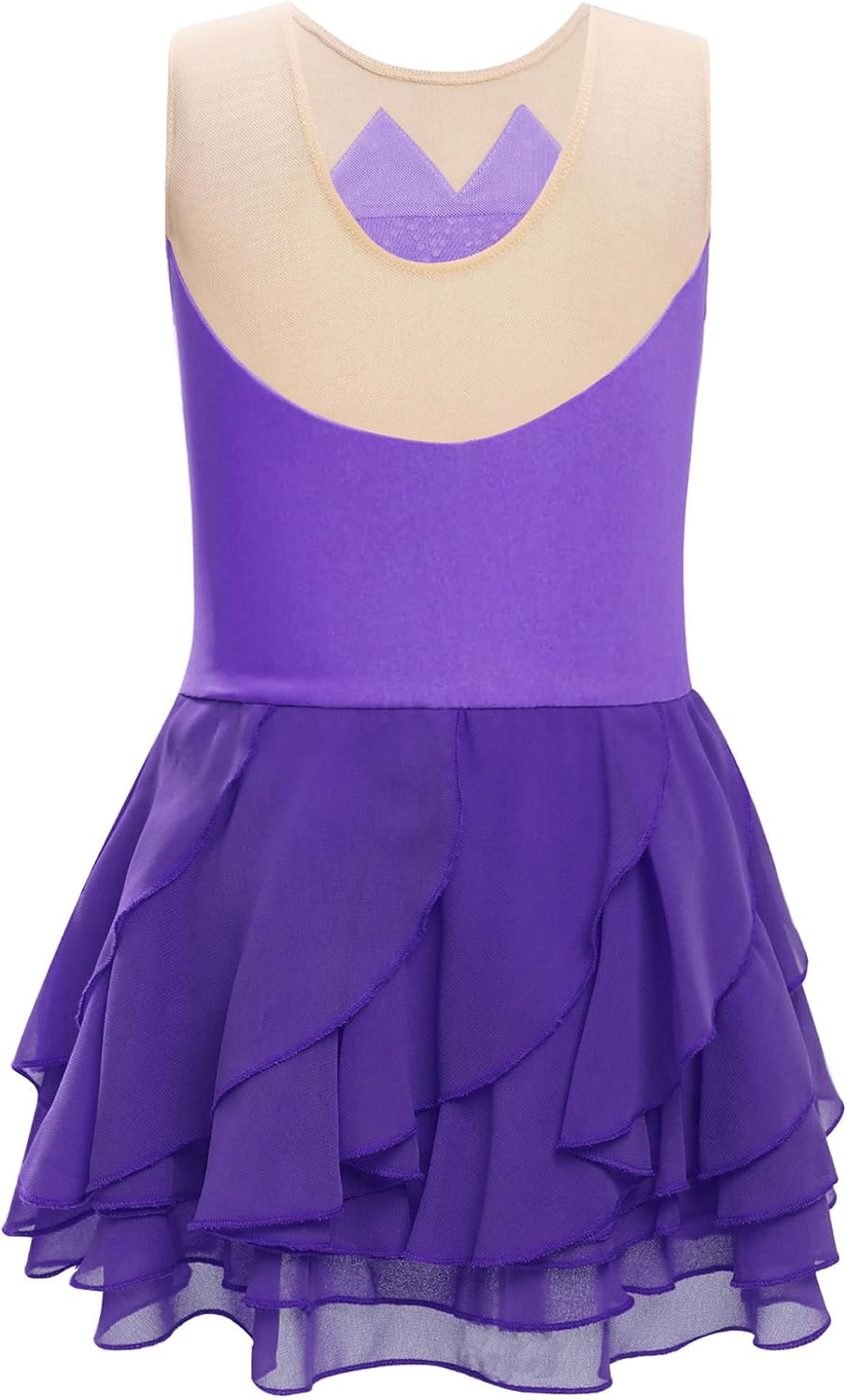 Kids Girls Sleeveless Figure Skating Dress Ruffle Layered Skirted Leotard Ballet Lyrical Dance Dress