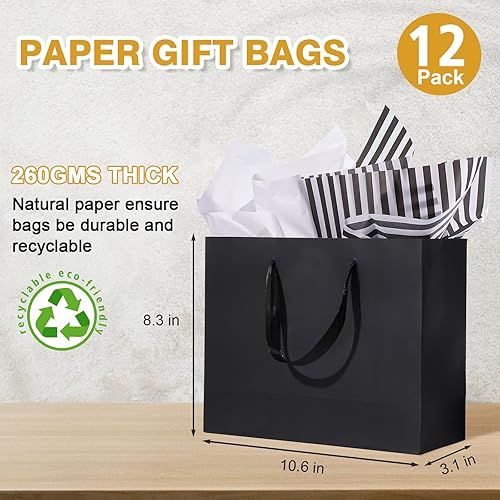 Vista 10 de 15.7" Extra Large Black Gift Bags for Presents with Tissue Paper & Ribbon Handles for Shopping, Small Business, Birthday Party, Baby Shower, Bridal