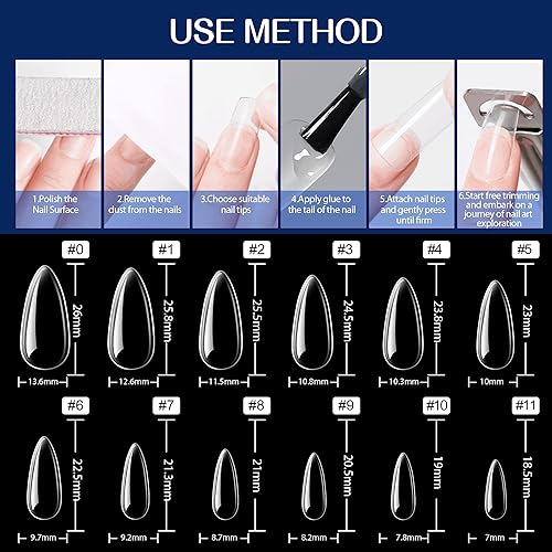 Miniatura 7 de UNA GELLA 216 puntas de uñas de gel falsas de almendra mediana, uñas preformadas para uñas acrílicas de larga duración, perfectas para bricolaje en