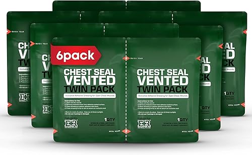 Miniatura 7 de Ever Ready First Aid Sello de pecho ventilado con desgarro rápido, paquete doble - 6.6 pulgadas cuadrado oclusivo adhesivo apósito para heridas