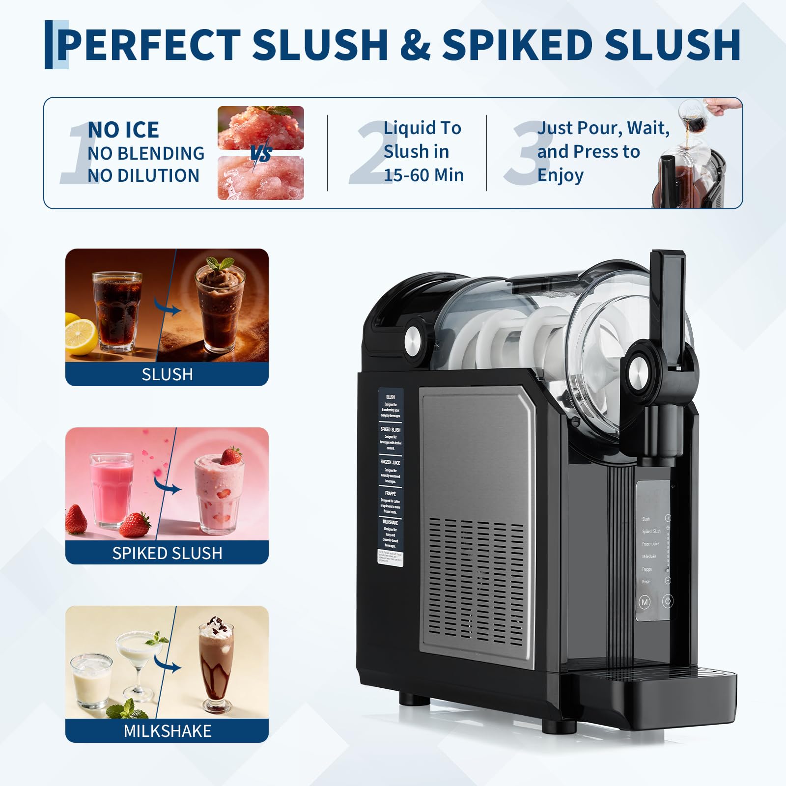 Slush Maschine 3,0L Mit 5 Getränkemodi, Manuelle Temperaturregelung & Automatische Reinigung Für Slushies, Cocktails & Milchshakes
