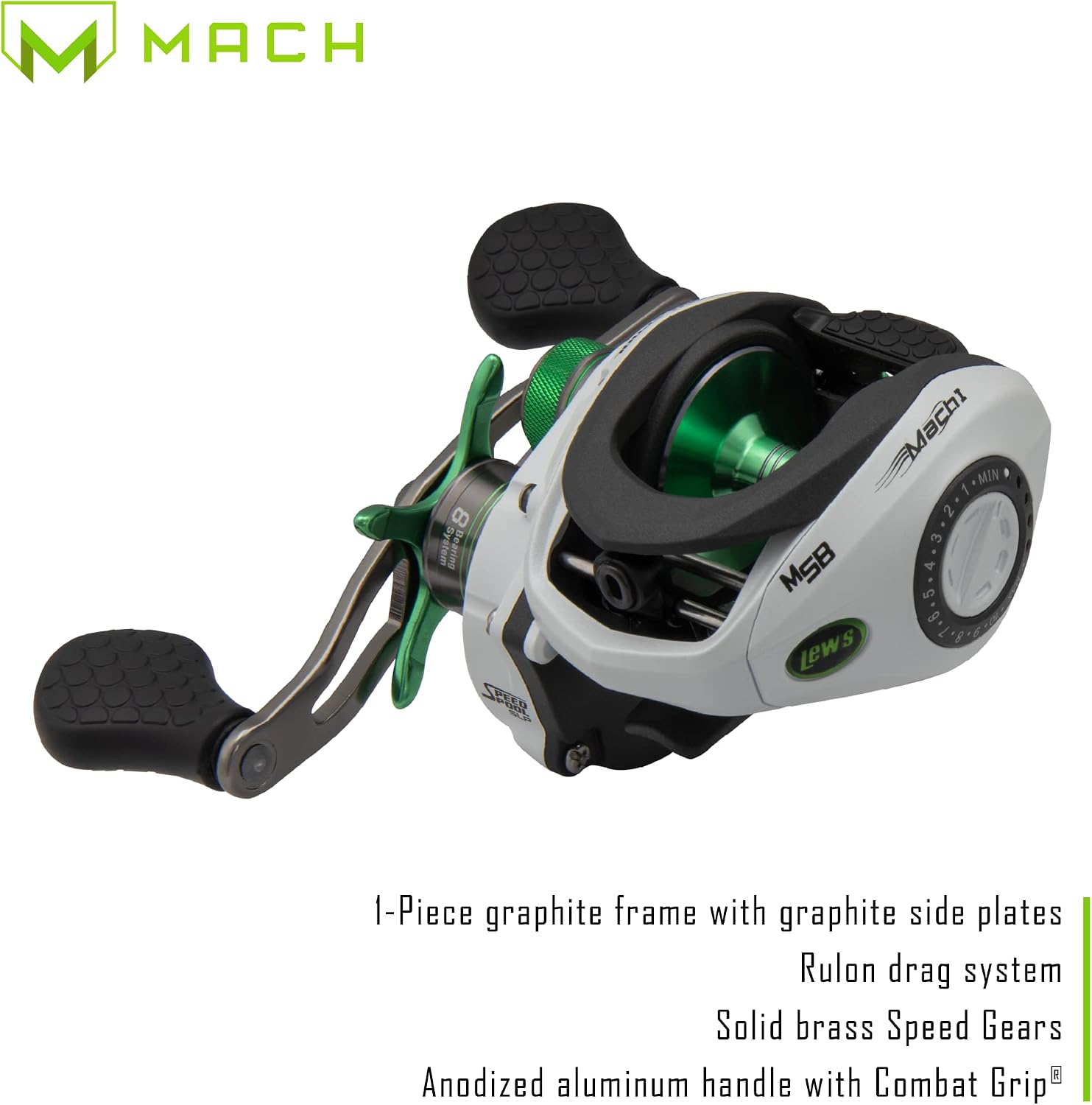 Lew's MACH 1 Baitcast SLP Reel and Fishing Rod Combo, IM8 Graphite Blank Fishing Rod, Split Grip Winn Dri-Tac Handle and EVA Base