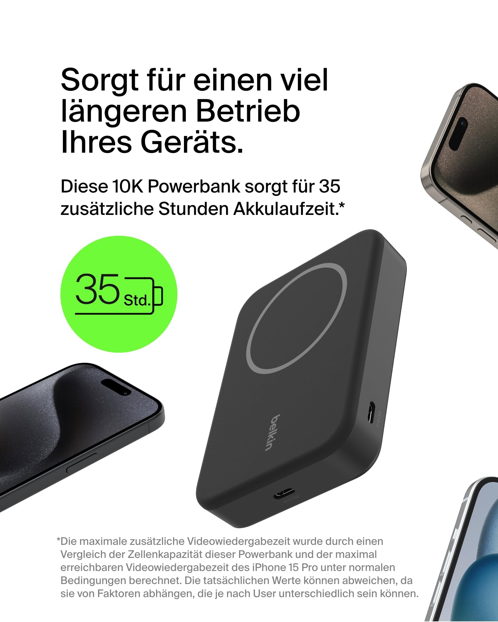 Belkin BoostCharge Pro Kabellose Powerbank 10000mAh mit Qi2, MagSafe-Kompatibles Tragbares Ladegerät mit Integriertem Ständer, für iPhone 17, iPhone Air, iPhone 16, 15, 14, Pixelsnap usw. – Schwarz