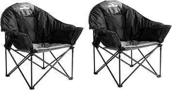Oversized Moon Saucer Camping Chairs with Cup Holder & Carry Bag - Set of 2 500lbs Folding Sofa Chairs for Patio/Lawn Black & Gray