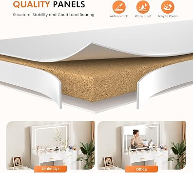 Sweetcrispy Makeup Vanity Desk, LED Mirror, Charging Station