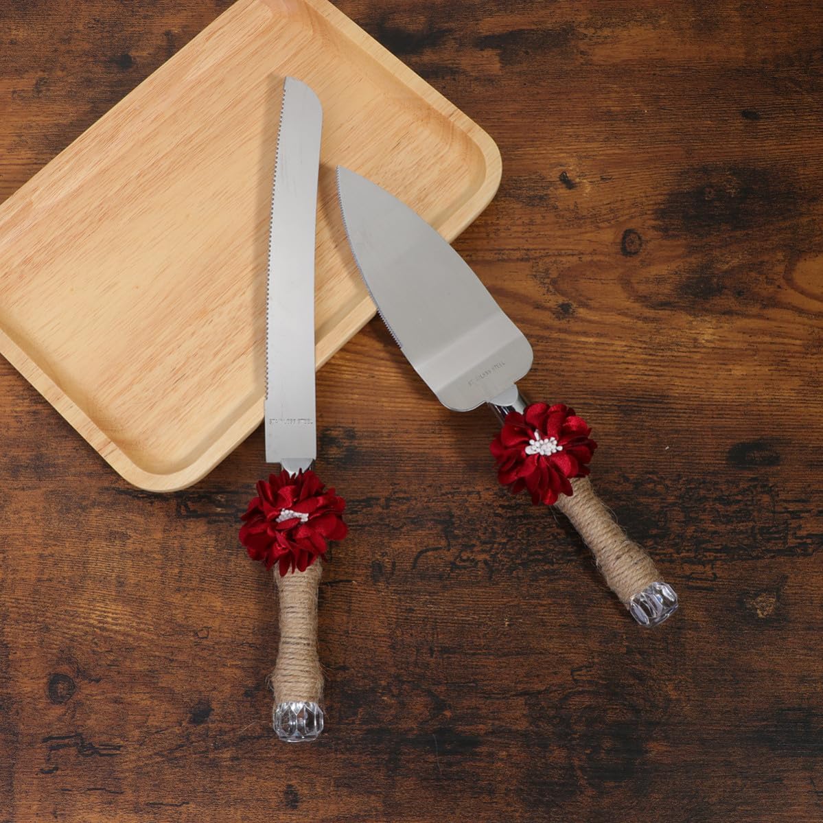Rope Cake Cutter Set with Handmade Flower, Stainless Steel