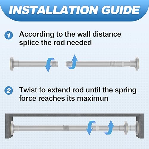 Miniatura 6 de Barra de cortina de ducha plateada de 31 a 80 pulgadas, barra telescópica de acero inoxidable ajustable de 1 pulgada de diámetro, fácil de instalar,