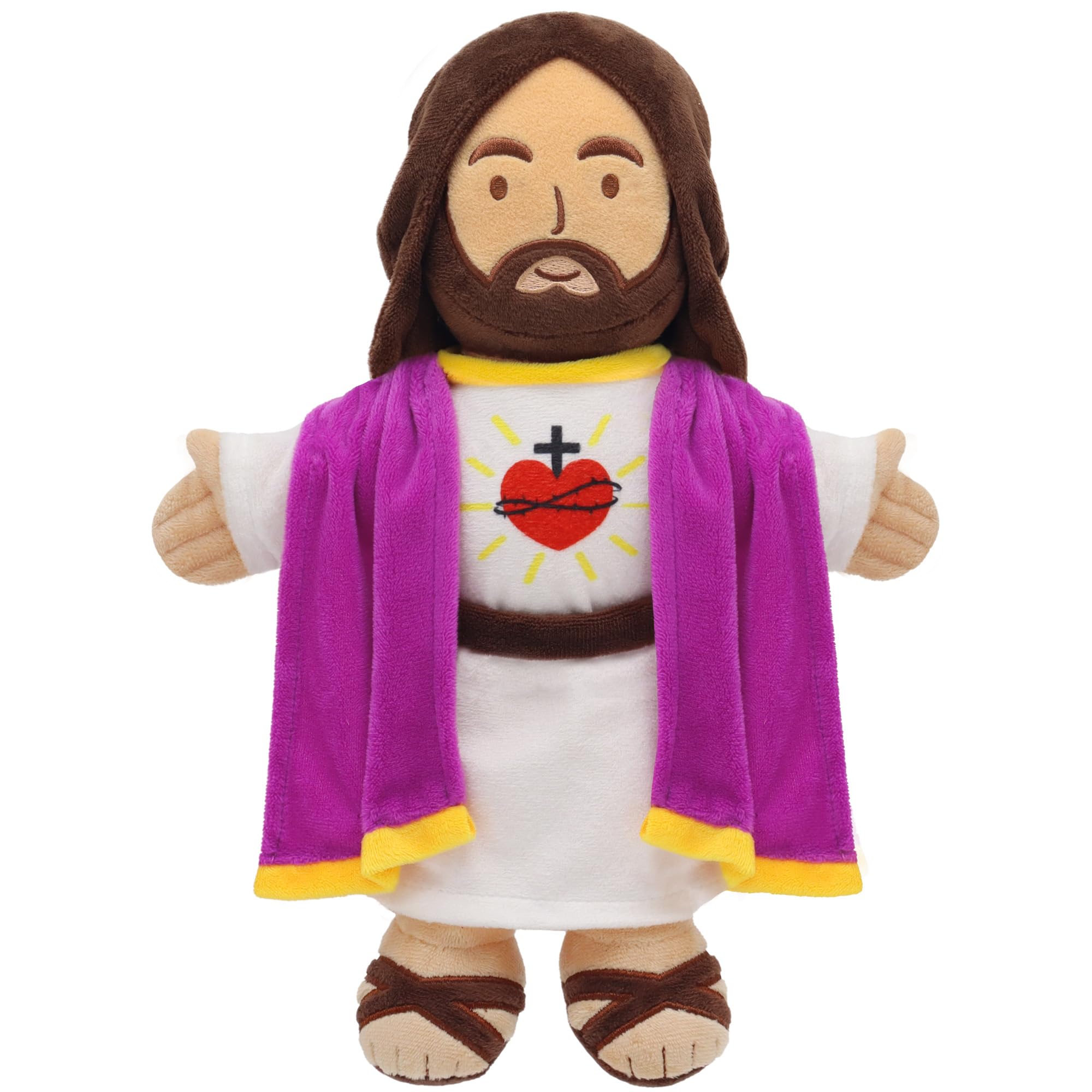 Yelakey Muñeca de peluche de Jesús de 13.4 pulgadas con chal con ribete dorado, regalo religioso cristiano para niños, decoración de Navidad y Pascua (morado)