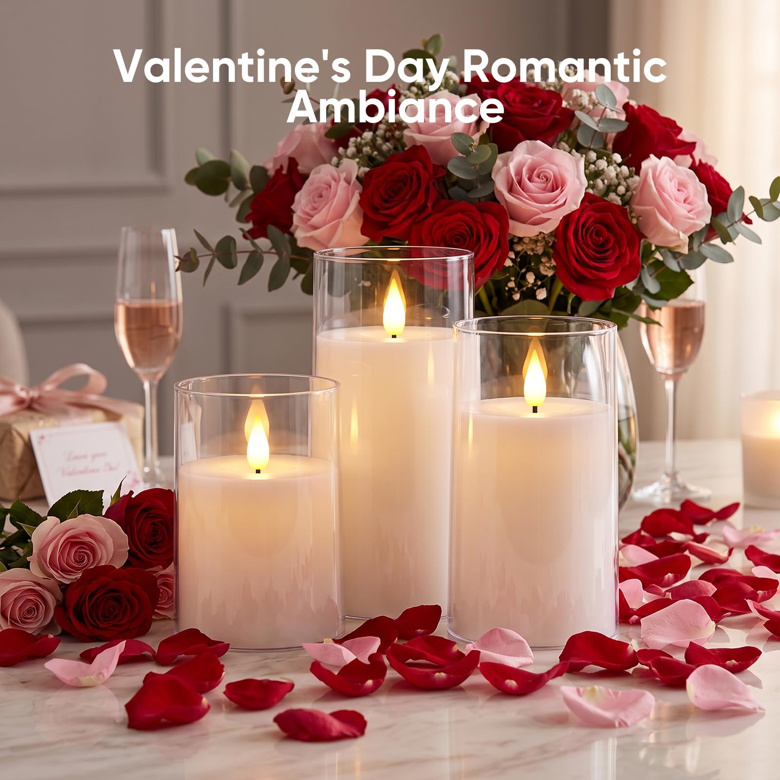 AMAGIC Candele senza fiamma tremolanti in acrilico bianco, candele a LED, candele a batteria, con telecomando e timer, candele elettriche finte, pilastro, decorazione per la casa, set di 3