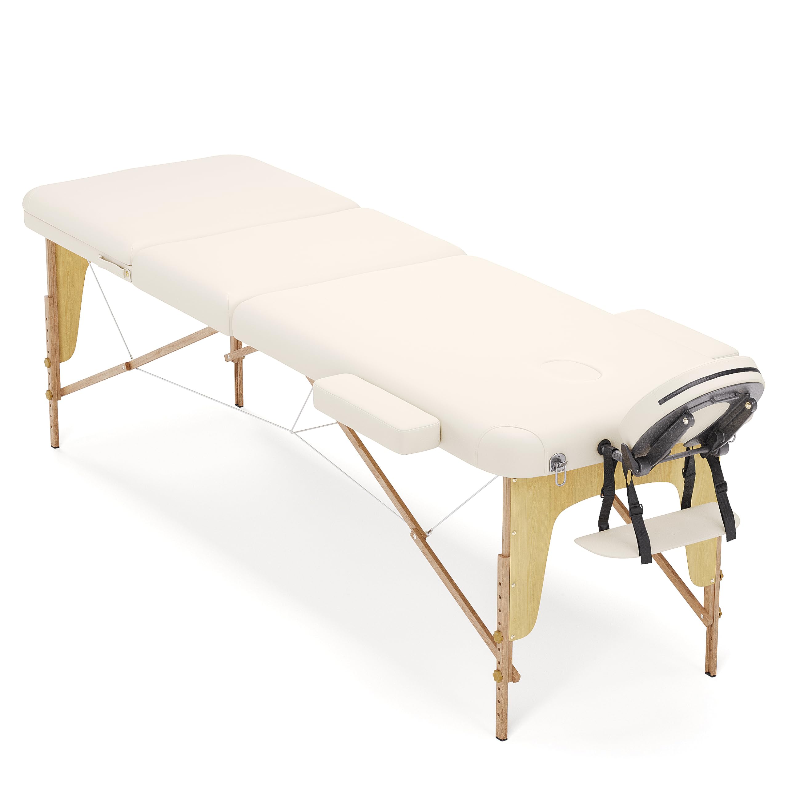 BELTOM® Camilla de Masaje 3 Zonas portatil 180 x 56 cm. - Pesa Solo 13,2 kg. y con Accesorios 15,5 kg. - Mesa Cama Banco Plegable Reiki Fsioterapeuta - Crema
