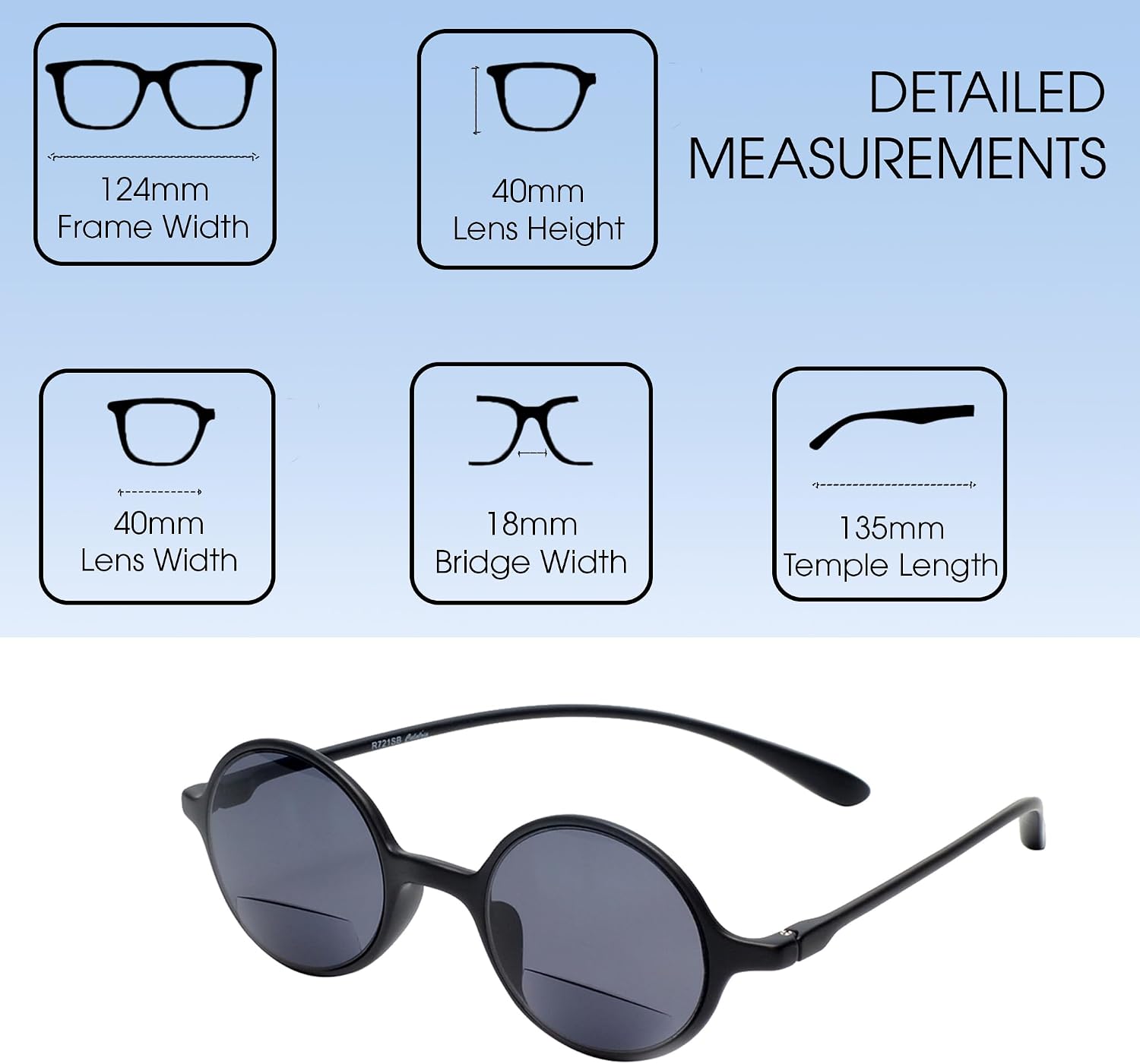 Calabria 721SB Flexie Round Bifocal Sunglasses Men Women Reading Sunglass Bi-Focal Readers Flexible Slim Lightweight Durable