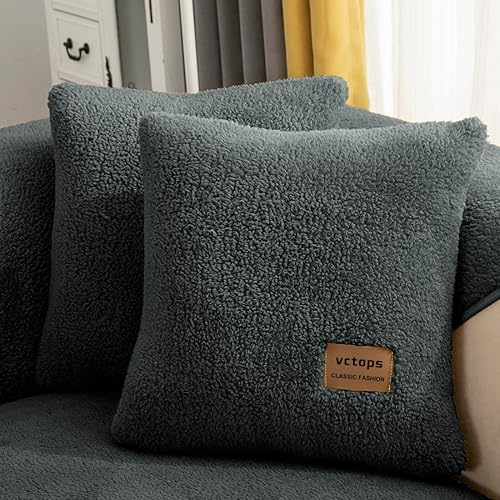 vctops Paquete de 2 fundas de almohada de forro polar Sherpa de doble cara para sofá y cama, fundas de cojín de felpa suave y cálida, fundas de