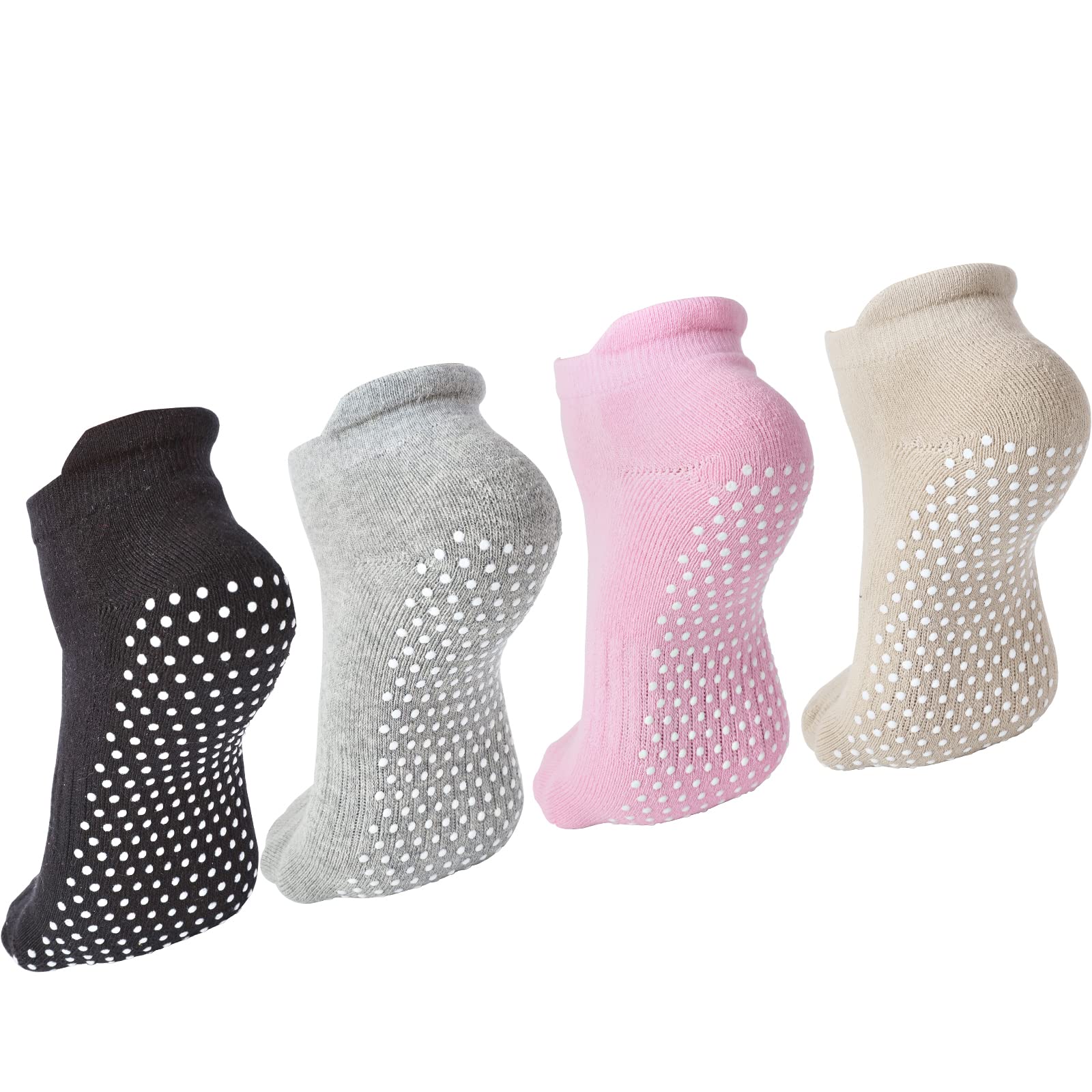 Hannahcos 4 Pairs Non Slip Yoga Socks, Women Grips Socks for Pilates Barre Home Workout Hospital Anti Skid Socks for Men