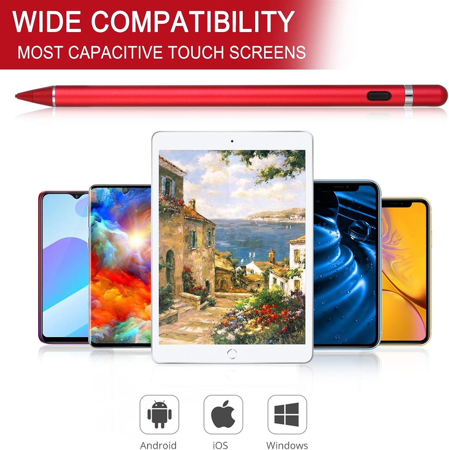 Active Stylus Pens for Touch Screens, Digital Stylish Pen Pencil Rechargeable Compatible with Most Capacitive Touch Screens