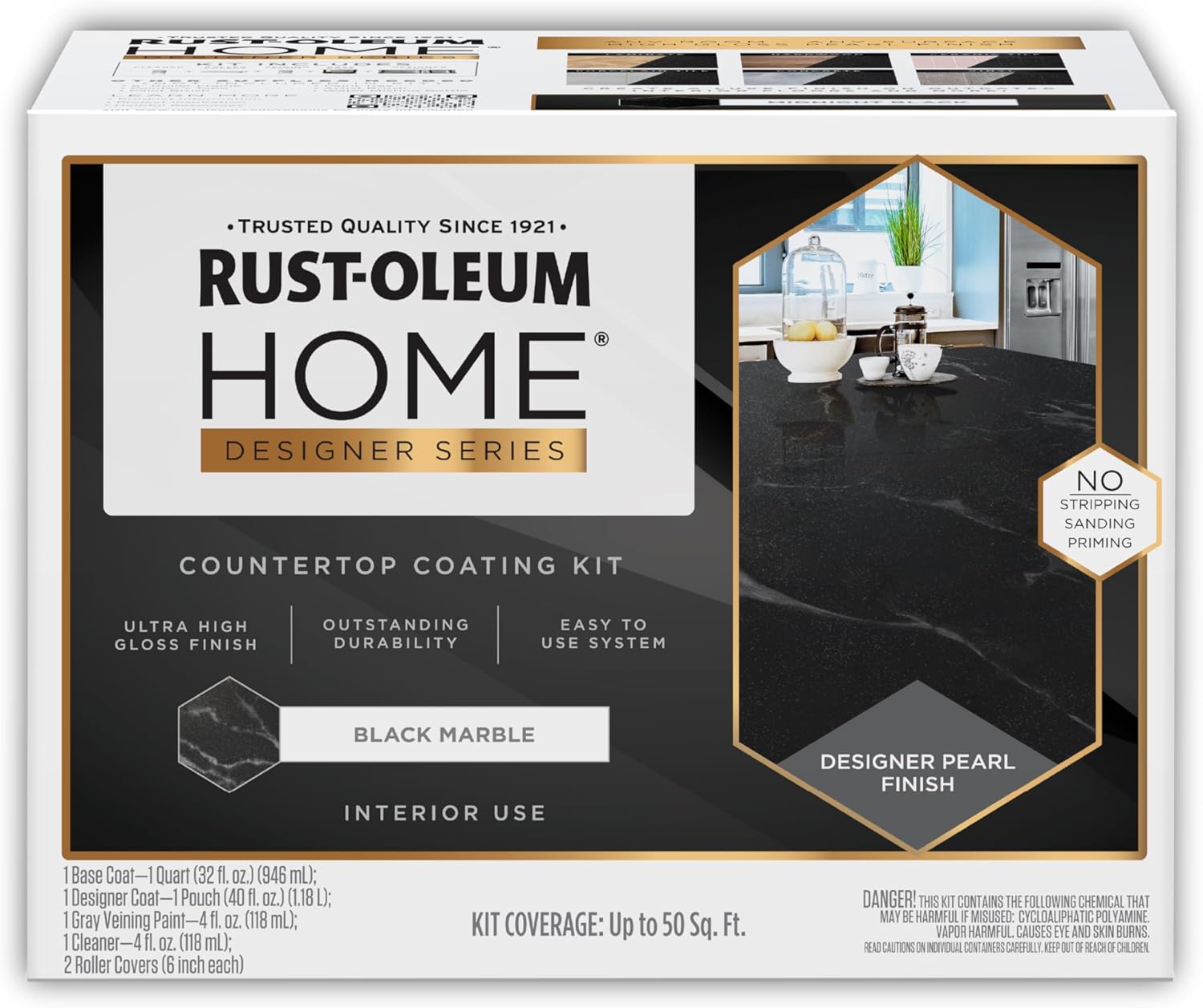 Rust-Oleum 396945 HOME Designer Series Marble Countertop Coating Kit | No Stripping Sanding or Priming | High Adhesion | Wear & Stain Resistant | Black Marble | 1 Kit
