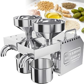 Double-Outlet Electric Oil Press Machine, Yield from Hard Nuts/Seeds- Automatic Oil Extractor - Expeller Machine with 200C, Electric Cold & Hot Press Oil Maker