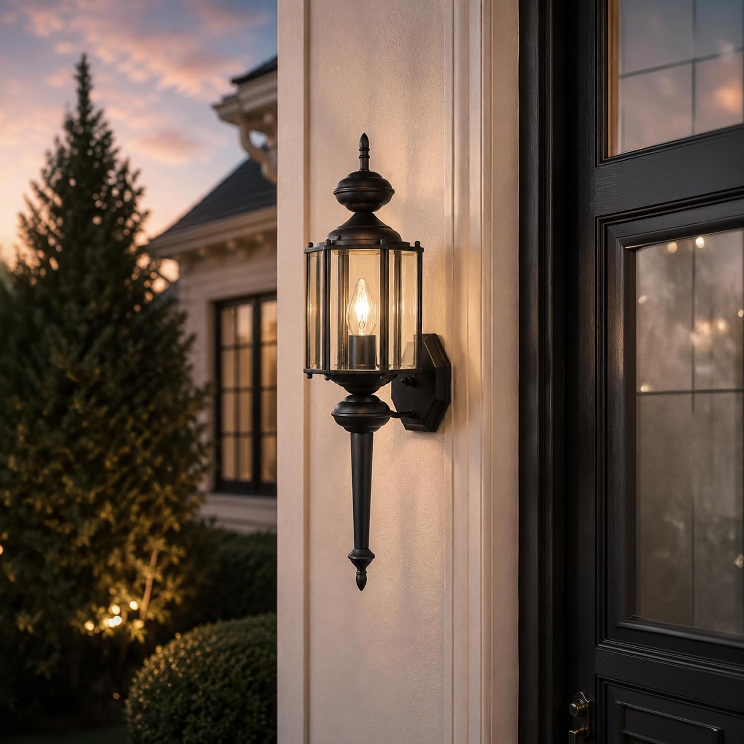 Elk Home Brentwood 1-Light Outdoor Wall Lantern - 25.75-Inch Traditional Coach Light in Matte Black with Beveled Glass Panels, Exterior Sconce for Front Porch, Garage, Entryway, Walkway