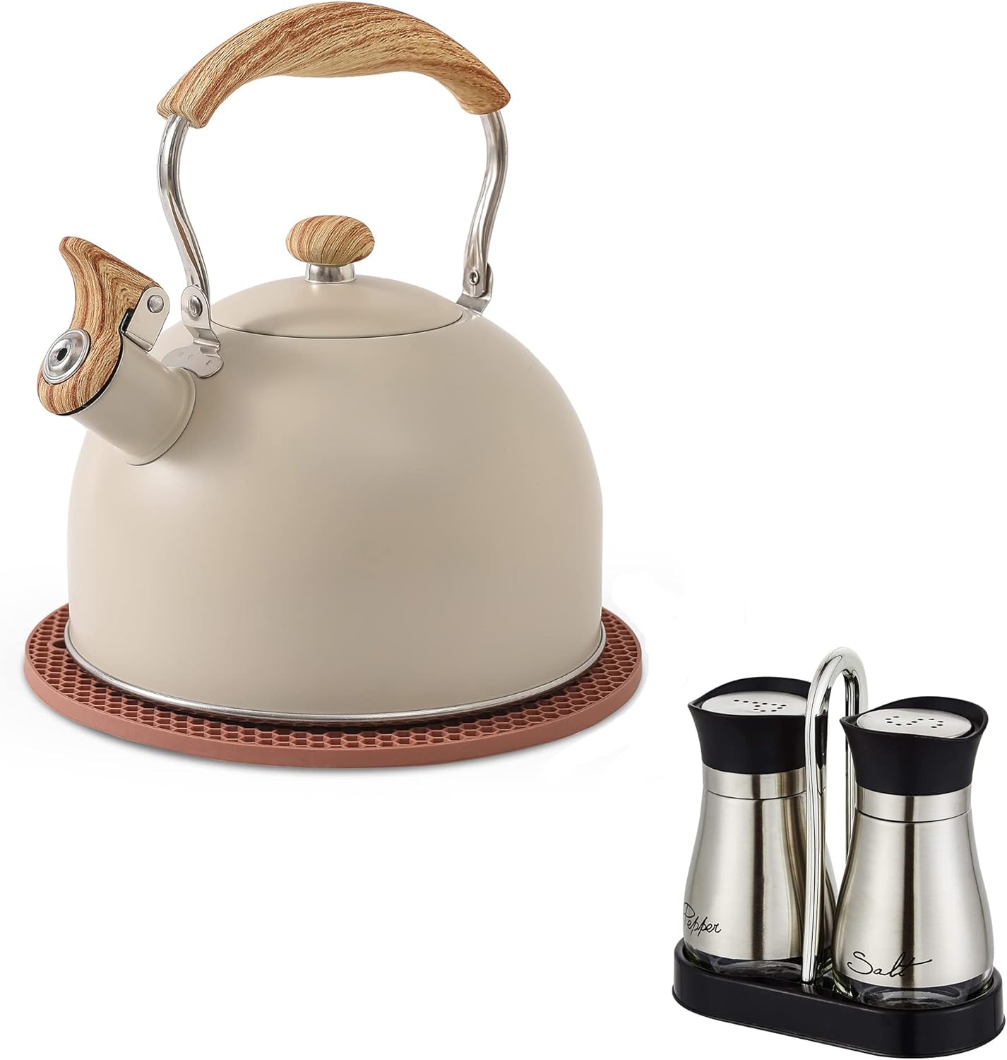 2.5 Qt Tea Kettle and and Salt and Pepper Shakers Set