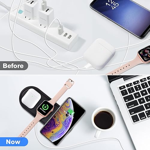 Miniatura 2 de Cargador inalámbrico para iPhone, estación de carga 3 en 1 KingTSYU para múltiples dispositivos Apple, almohadilla de carga inalámbrica de viaje